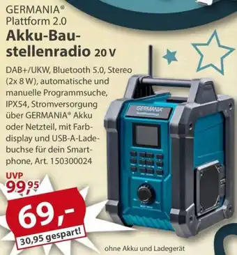 Sonderpreis Baumarkt GERMANIA Plattform 2.0 Akku-Baustellenradio 20 V Angebot