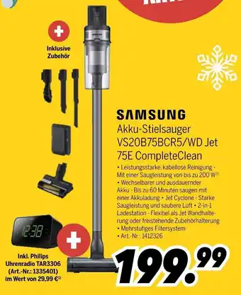 MEDIMAX SAMSUNG Akku-Stielsauger VS20B75BCR5/WD Jet 75E CompleteClean Angebot