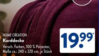 Aldi Süd HOME CREATION Korddecke Angebot