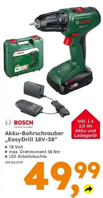 Globus Baumarkt BOSCH Akku-Bohrschrauber „EasyDrill 18V-38" Angebot