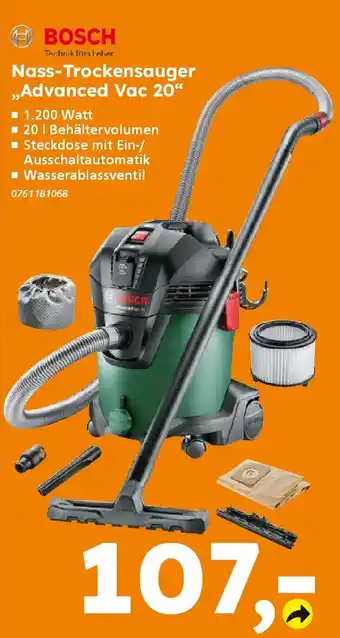 Globus Baumarkt BOSCH Nass-Trockensauger ,,Advanced Vac 20" Angebot