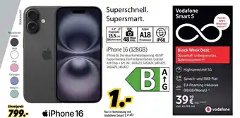 MEDIMAX Apple iPhone 16 (128GB) + Vodafone Smart S Angebot