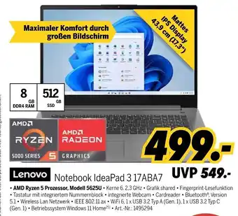 MEDIMAX Lenovo Notebook IdeaPad 3 17ABA7 Angebot
