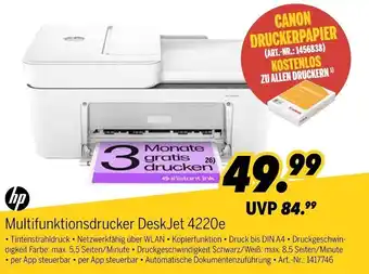 MEDIMAX hp Multifunktionsdrucker DeskJet 4220e Angebot