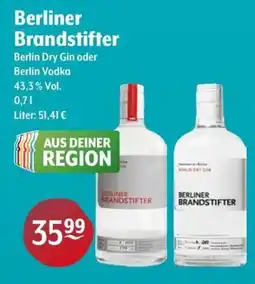 Getränke Hoffmann Berliner Brandstifter Berlin Dry Gin oder Berlin Vodka Angebot
