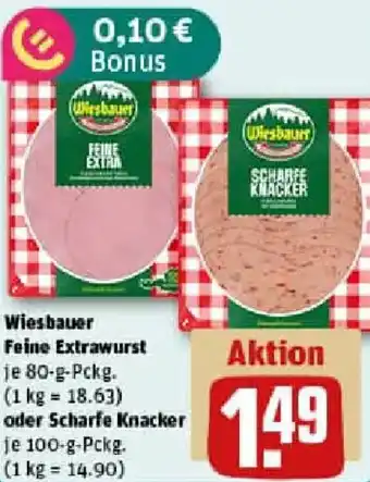 REWE Wiesbauer Feine Extrawurst oder Scharfe Knacker Angebot