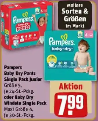 REWE Pampers Baby Dry Pants Single Pack Junior oder Baby Dry Windeln Single Pack Angebot