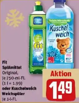 REWE Fit Spülmittel oder Kuschelweich Weichspüler Angebot