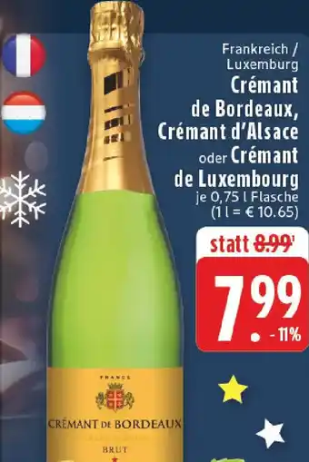 Edeka Crémant de Bordeaux, Crémant d'Alsace oder Crémant de Luxembourg Angebot
