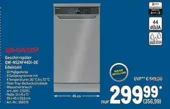 METRO Sharp Geschirrspüler QW NS24F44DI DE Edelstahl Angebot