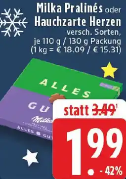 Edeka Milka Pralinés oder Hauchzarte Herzen Angebot