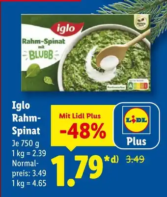 Lidl Iglo rahm-spinat mit blubb Angebot