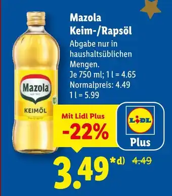 Lidl Mazola keim-/rapsöl Angebot
