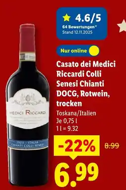 Lidl Medici riccardi casato dei medici riccardi colli senesi chianti docg, rotwein, trocken Angebot