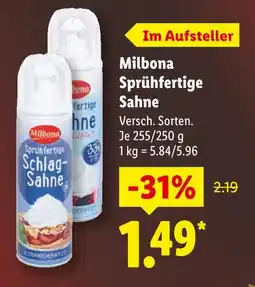 Lidl Milbona sprühfertige sahne Angebot
