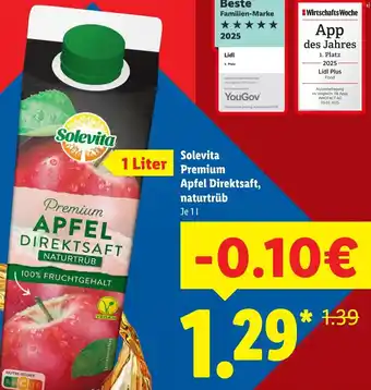 Lidl Solevita Premium Apfel Direktsaft, naturtrüb Angebot