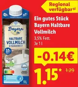 Lidl Ein gutes Stück Bayern Haltbare Vollmilch Angebot
