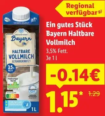 Lidl Ein gutes Stück Bayern Haltbare Vollmilch Angebot