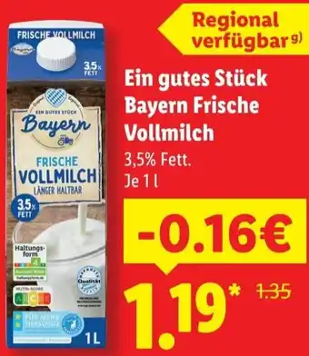 Lidl Ein gutes Stück Bayern Frische Vollmilch Angebot