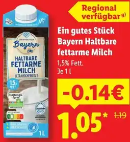 Lidl Ein gutes Stück Bayern Haltbare fettarme Milch Angebot