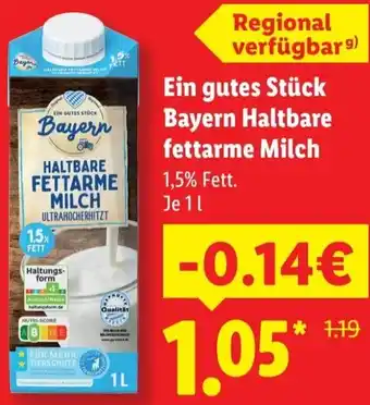 Lidl Ein gutes Stück Bayern Haltbare fettarme Milch Angebot