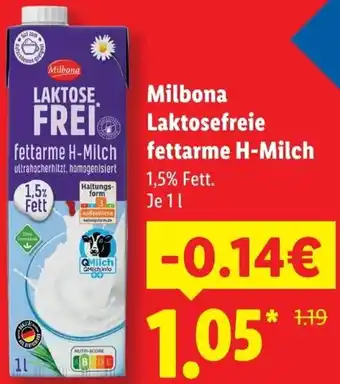 Lidl Milbona Laktosefreie fettarme H-Milch Angebot