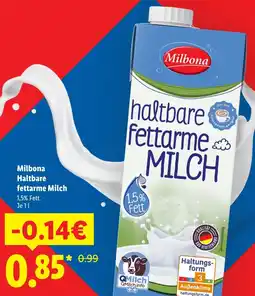 Lidl Milbona Haltbare fettarme Milch Angebot