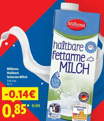 Lidl Milbona Haltbare fettarme Milch Angebot