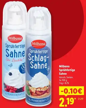 Lidl Milbona Sprühfertige Sahne Angebot