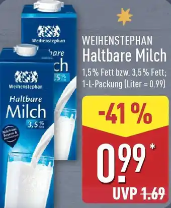 Aldi Nord WEIHENSTEPHAN Haltbare Milch Angebot