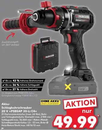 Kaufland PARKSIDE Akku Schlagbohrschrauber 20 V ,,PSBSAP 20-Li C4" Angebot