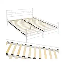 Netto Marken-Discount tectake Metallbett, robustes Stahlgestell, bodenschonende Kunststoffkappen, 140 x 200 cm Angebot