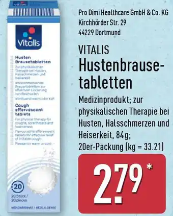 Aldi Nord VITALIS Hustenbrausetabletten Angebot