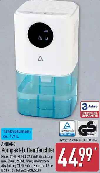 Aldi Nord AMBIANO Kompakt-Luftentfeuchter Angebot