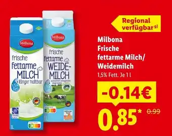 Lidl Milbona frische fettarme milch Angebot