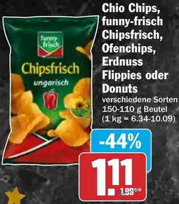 HIT Chio Chips, funny-frisch Chipsfrisch, Ofenchips, Erdnuss Flippies oder Donuts Angebot