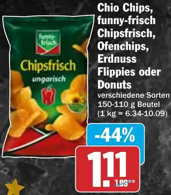 HIT Chio Chips, funny-frisch Chipsfrisch, Ofenchips, Erdnuss Flippies oder Donuts Angebot