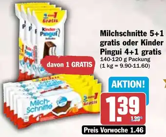 HIT Milchschnitte 5+1 gratis oder Kinder Pingui 4+1 gratis Angebot