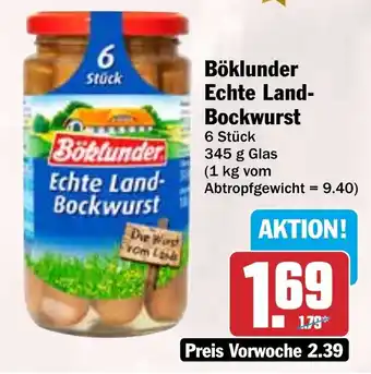 HIT Böklunder Echte Land Bockwurst Angebot