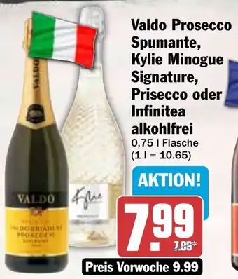 HIT Valdo Prosecco Spumante, Kylie Minogue Signature, Prisecco oder Infinitea alkohlfrei Angebot