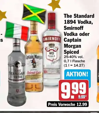 HIT The Standard 1894 Vodka, Smirnoff Vodka oder Captain Morgan Spiced Angebot
