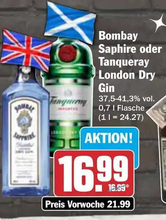 HIT Bombay Saphire oder Tanqueray London Dry Gin Angebot