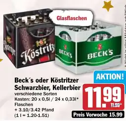 HIT Beck's oder Köstritzer Schwarzbier, Kellerbier Angebot