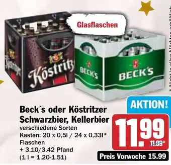 HIT Beck's oder Köstritzer Schwarzbier, Kellerbier Angebot