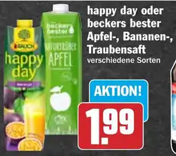 HIT happy day oder beckers bester Apfel, Bananen, Traubensaft Angebot