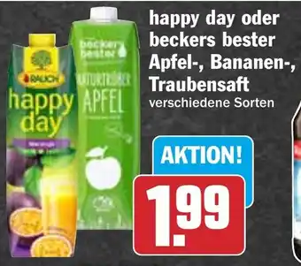 HIT happy day oder beckers bester Apfel, Bananen, Traubensaft Angebot