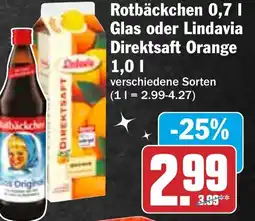 HIT Rotbäckchen Glas oder Lindavia Direktsaft Orange Angebot