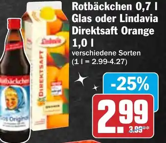 HIT Rotbäckchen Glas oder Lindavia Direktsaft Orange Angebot