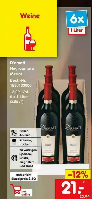 Netto Marken-Discount D'amati Negroamaro Merlot Angebot