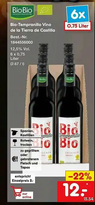 Netto Marken-Discount Bio-tempranillo Vino De La Tierra De Castilla Angebot